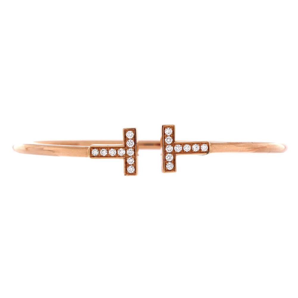 Tiffany & Co. T Wire Bracelet 18K Rose Gold with Diamonds